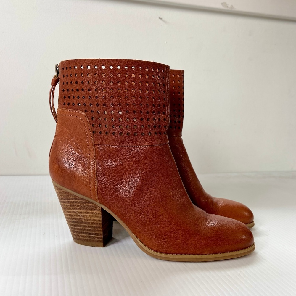 Nine West Hippy Chic Brown Leather Heeled Ankle Boots‎ Womens 9